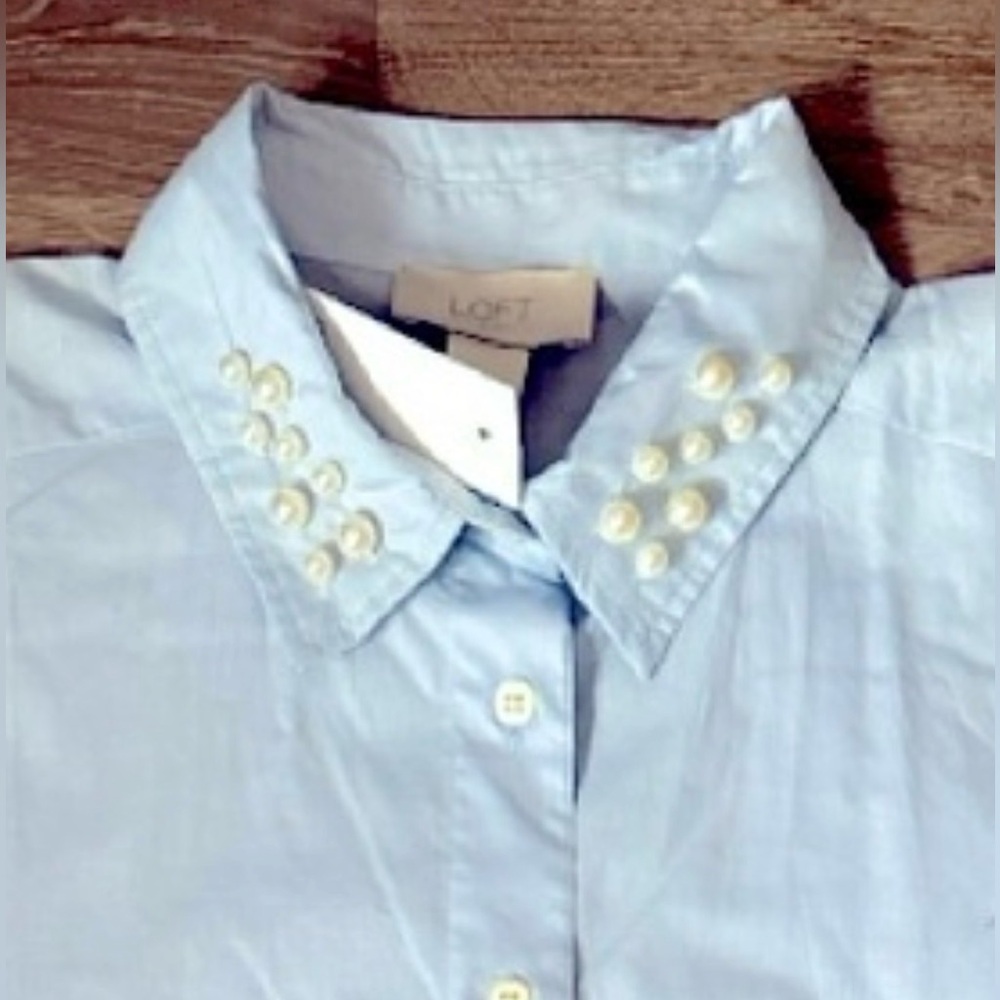 Ann Taylor Loft Pearl Collar Blouse - Powder Blue - NWT - Size M